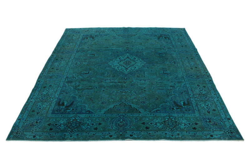 9x13 Turquoıse and Blue Turkish Overdyed Rug