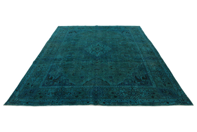 9x13 Turquoıse and Blue Turkish Overdyed Rug