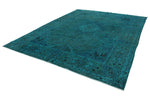 9x13 Turquoıse and Blue Turkish Overdyed Rug