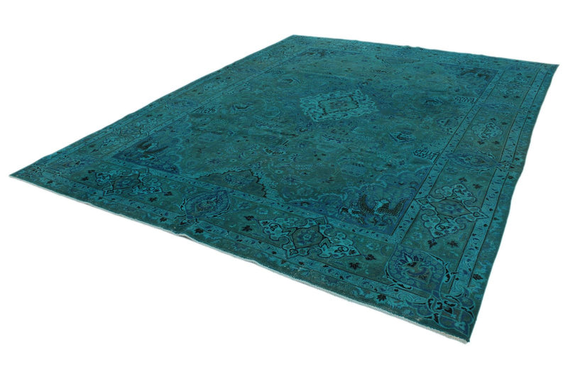 9x13 Turquoıse and Blue Turkish Overdyed Rug