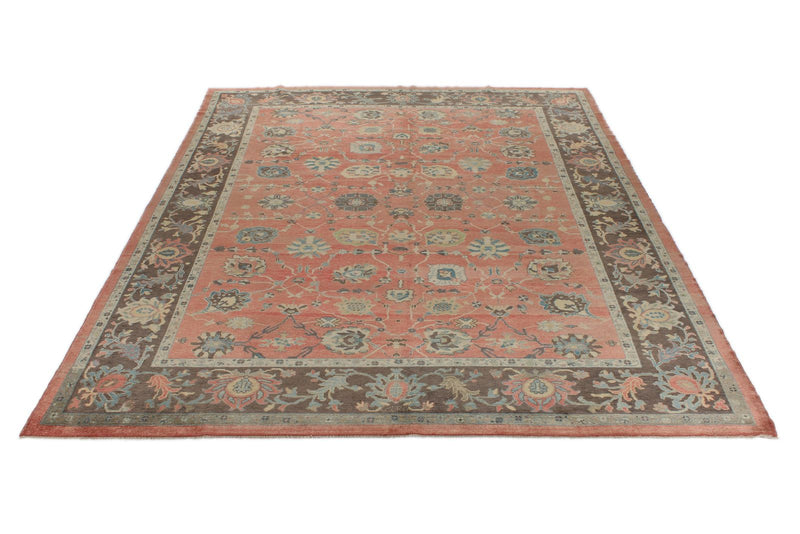 10x13 Orange and Dark Brown Turkish Oushak Rug