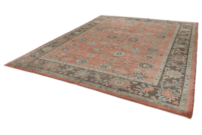 10x13 Orange and Dark Brown Turkish Oushak Rug