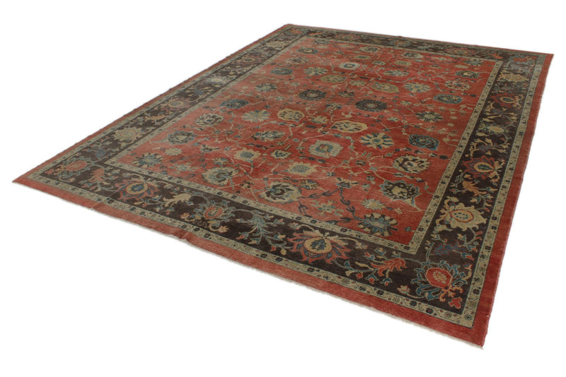 10x13 Orange and Dark Brown Turkish Oushak Rug