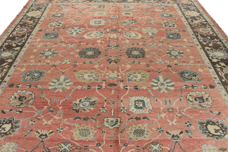 10x13 Orange and Dark Brown Turkish Oushak Rug