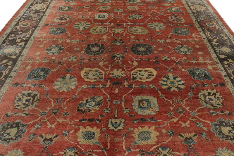 10x13 Orange and Dark Brown Turkish Oushak Rug