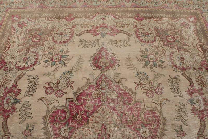 10x13 Beige and Magenta Anatolian Turkish Tribal Rug