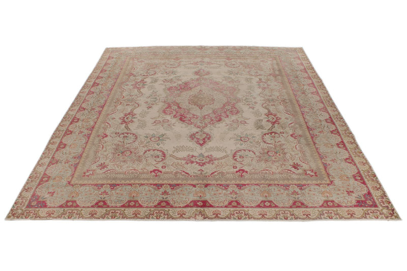 10x13 Beige and Magenta Anatolian Turkish Tribal Rug