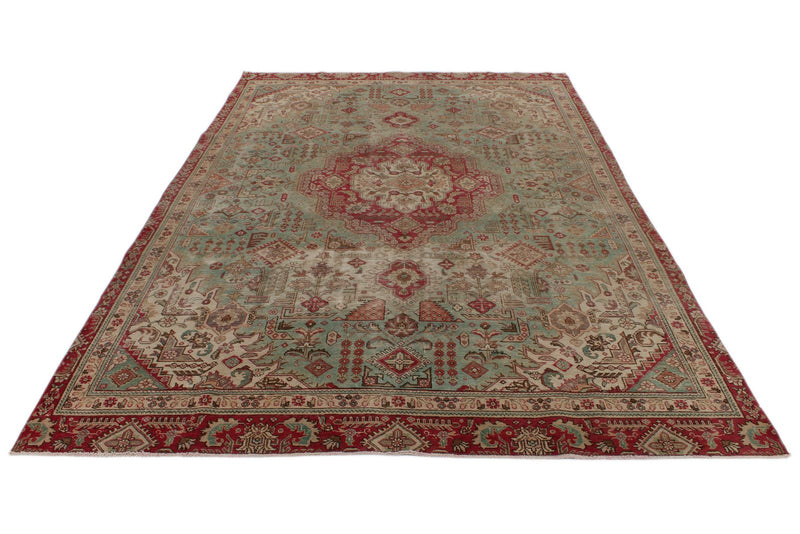 8x12 Olive Green and Red Anatolian Turkish Tribal Rug