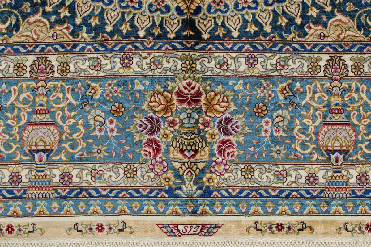 5x8 Beige and Blue Turkish Silk Rug