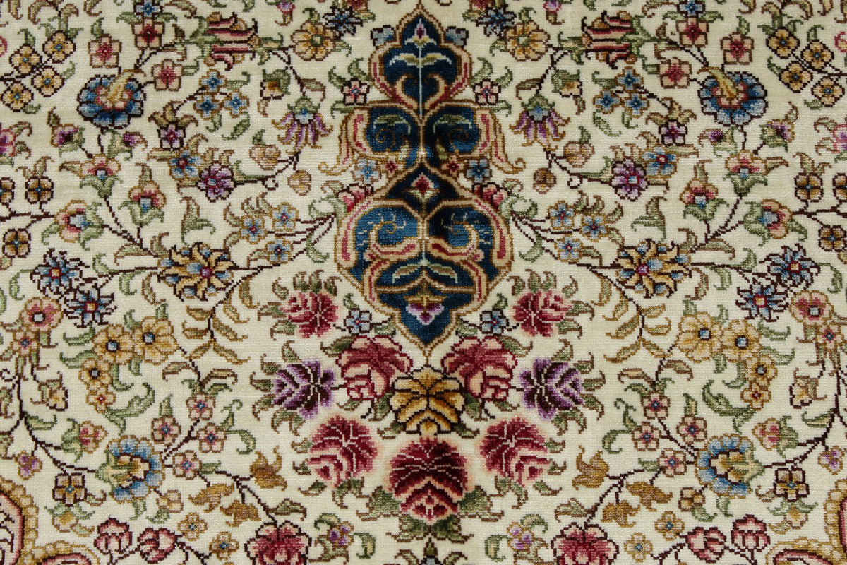 5x8 Beige and Blue Turkish Silk Rug