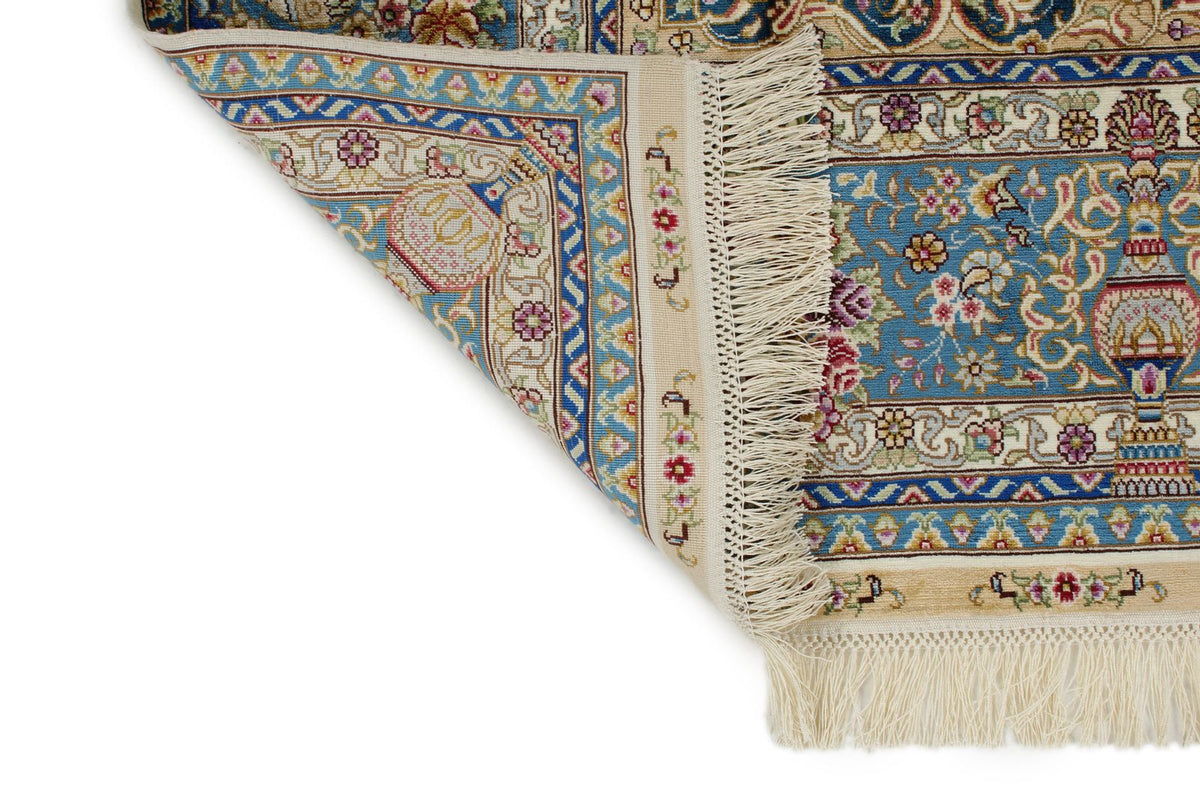 5x8 Beige and Blue Turkish Silk Rug