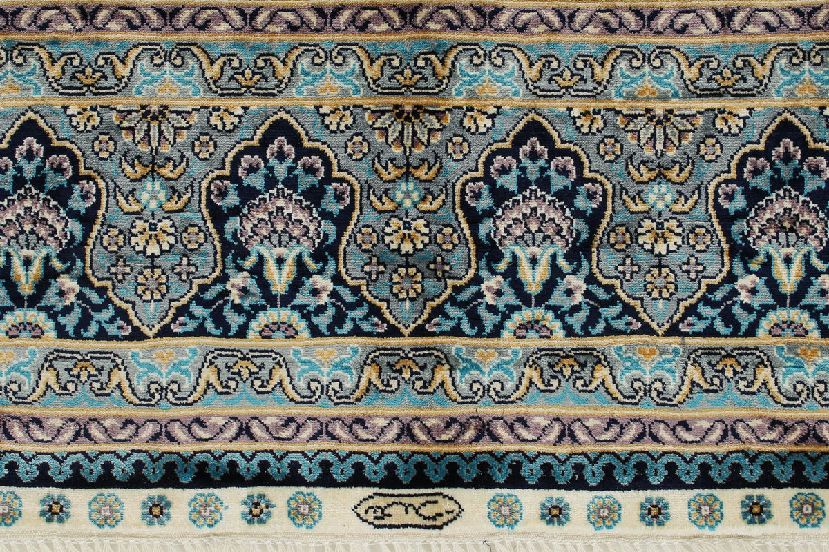 5x7 Navy and Blue Turkish Silk Rug