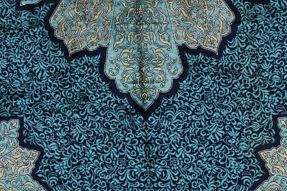 5x7 Navy and Blue Turkish Silk Rug