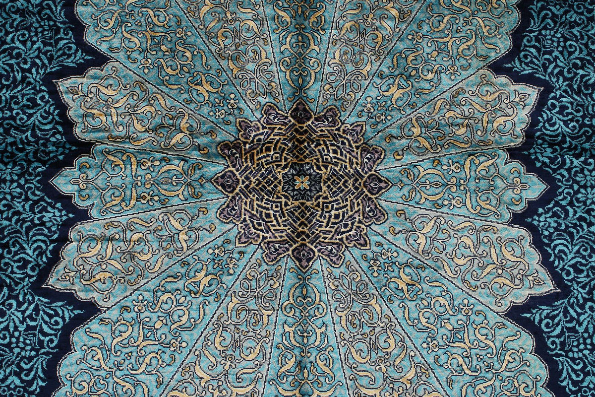 5x7 Navy and Blue Turkish Silk Rug