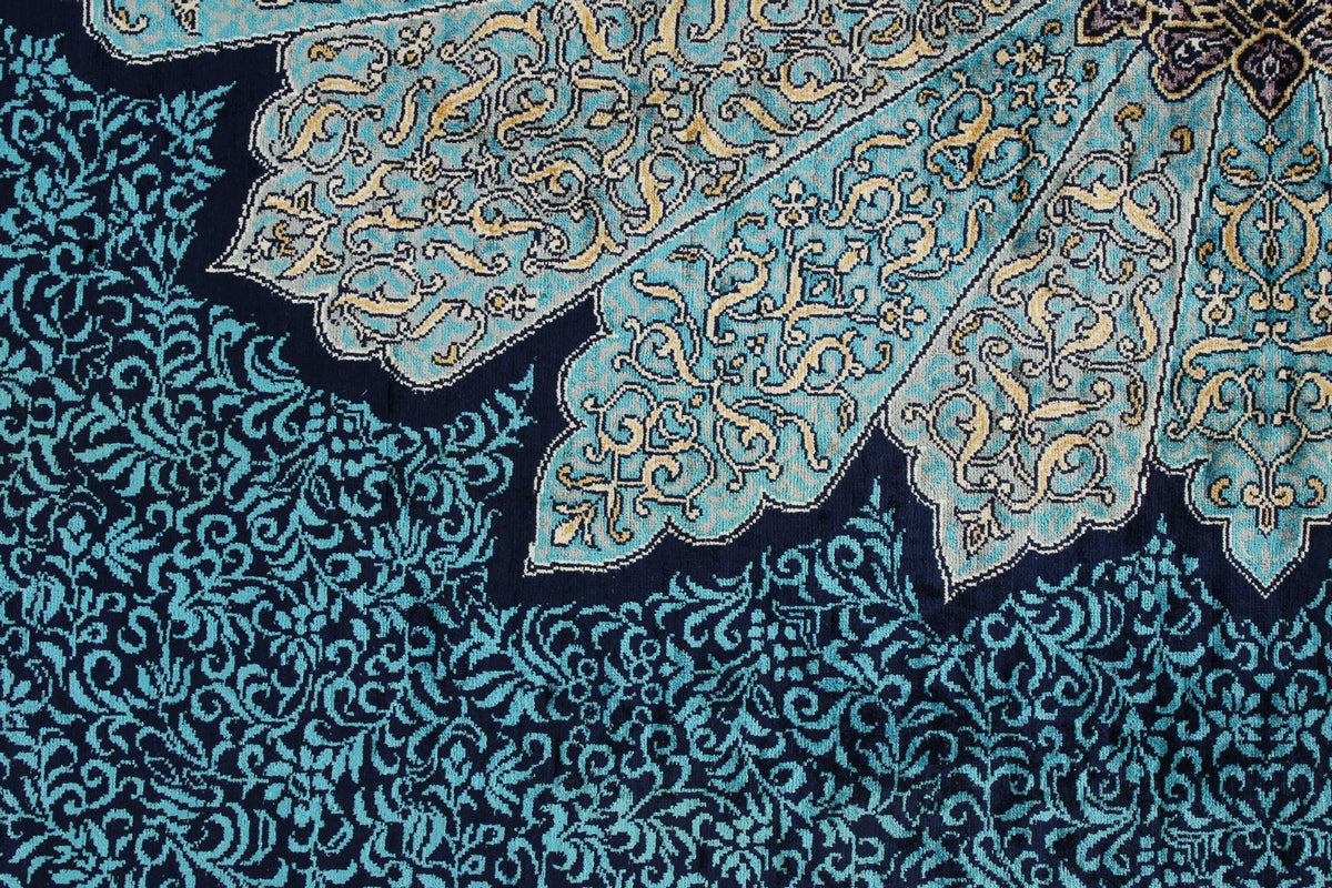 5x7 Navy and Blue Turkish Silk Rug