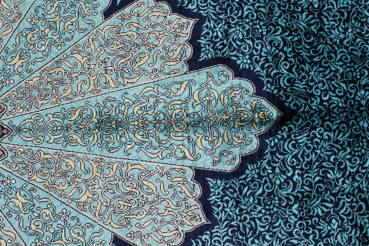 5x7 Navy and Blue Turkish Silk Rug