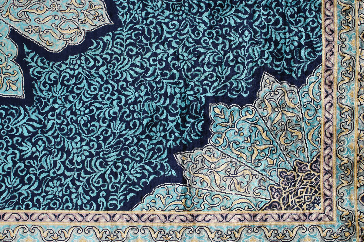 5x7 Navy and Blue Turkish Silk Rug