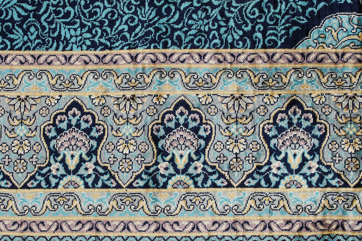 5x7 Navy and Blue Turkish Silk Rug