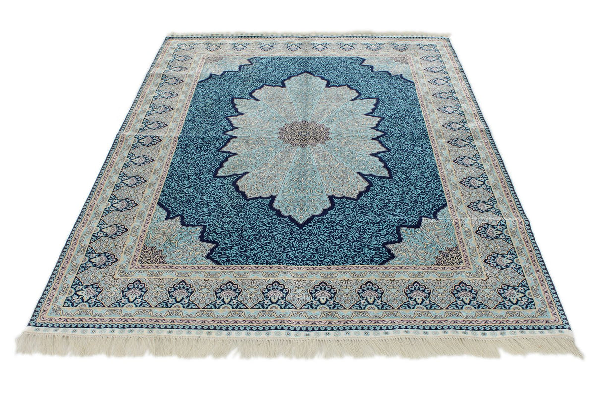 5x7 Navy and Blue Turkish Silk Rug