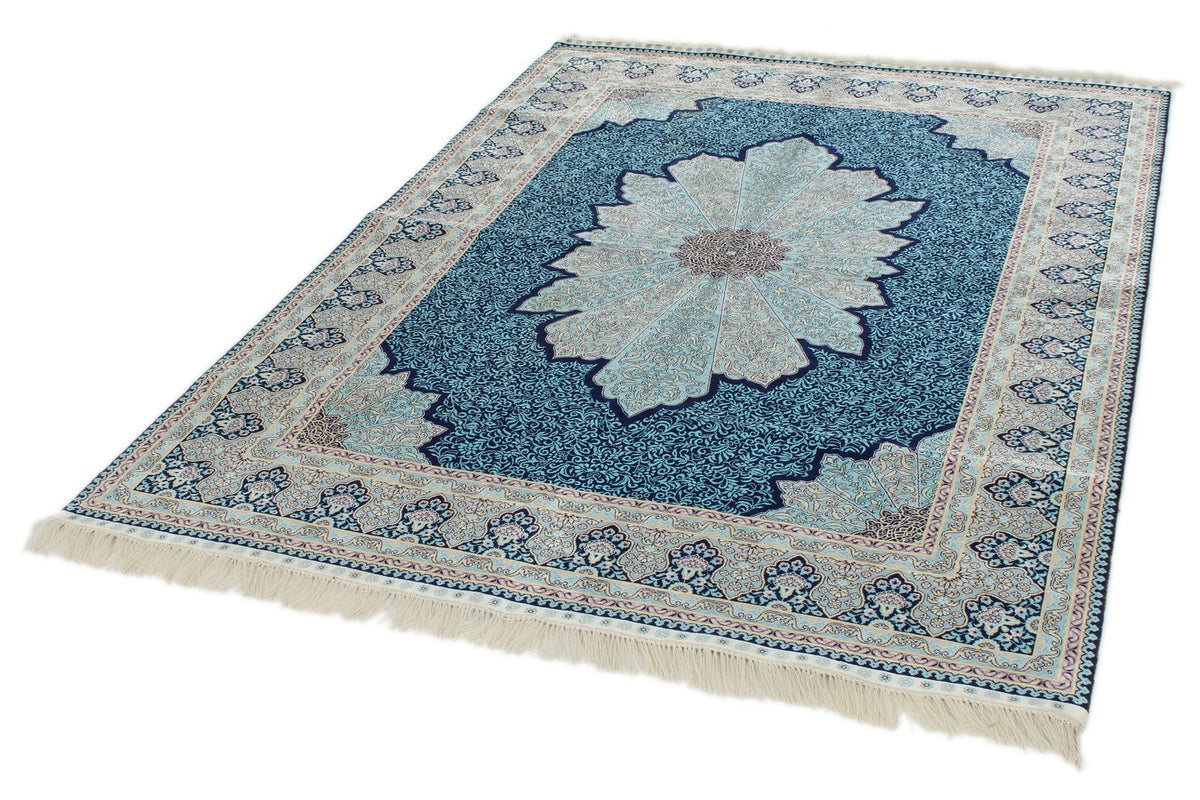 5x7 Navy and Blue Turkish Silk Rug