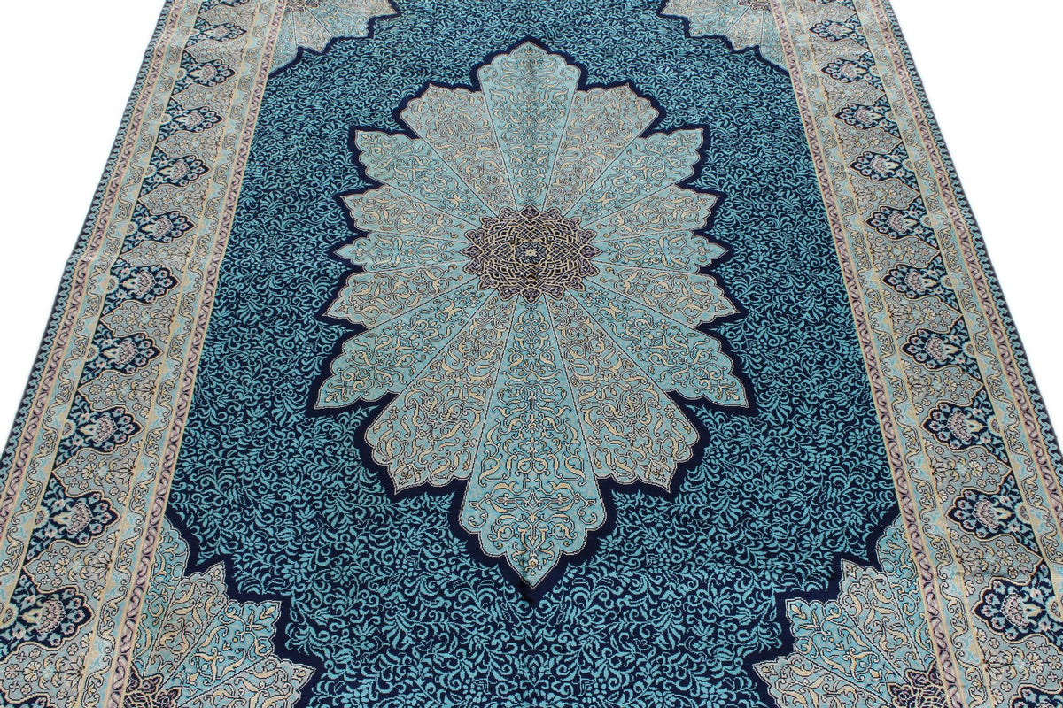 5x7 Navy and Blue Turkish Silk Rug