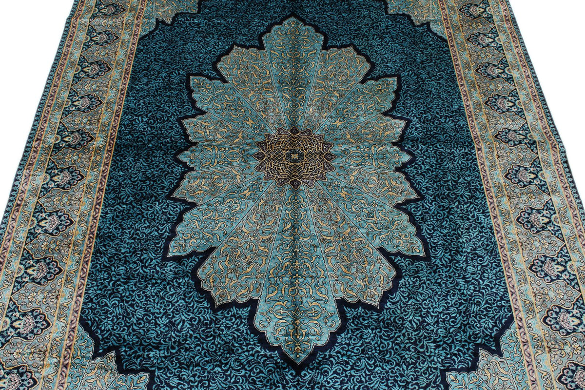 5x7 Navy and Blue Turkish Silk Rug