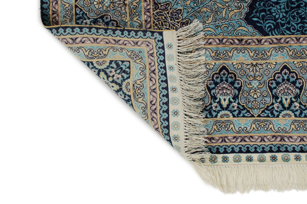 5x7 Navy and Blue Turkish Silk Rug