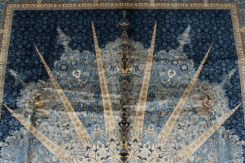 6x9 Beige and Blue Turkish Silk Rug