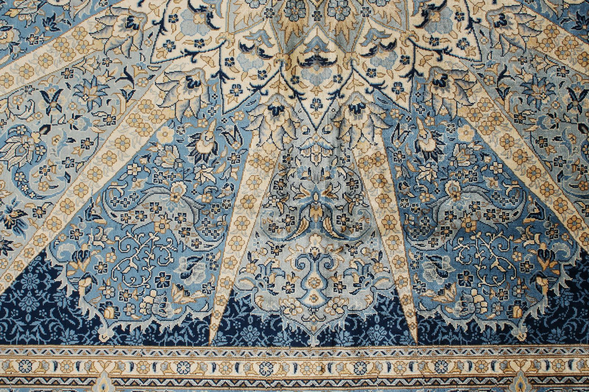 6x9 Beige and Blue Turkish Silk Rug