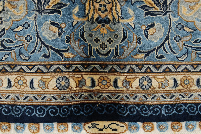 6x9 Beige and Blue Turkish Silk Rug