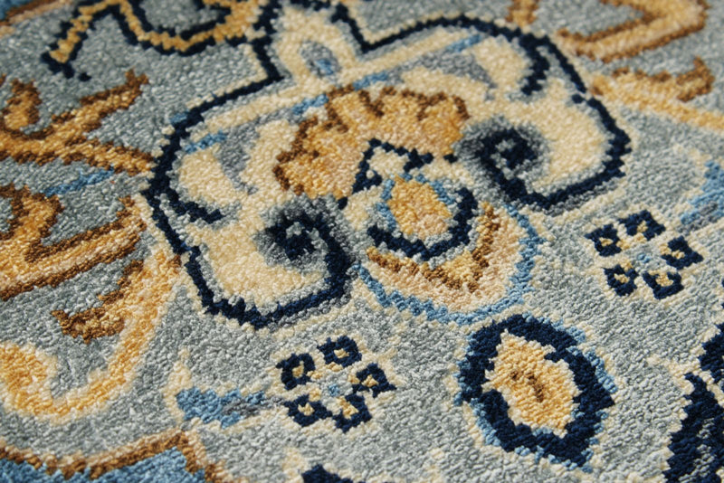 6x9 Beige and Blue Turkish Silk Rug