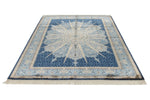 6x9 Beige and Blue Turkish Silk Rug