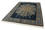 6x9 Beige and Blue Turkish Silk Rug
