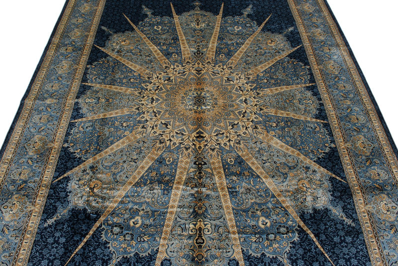 6x9 Beige and Blue Turkish Silk Rug