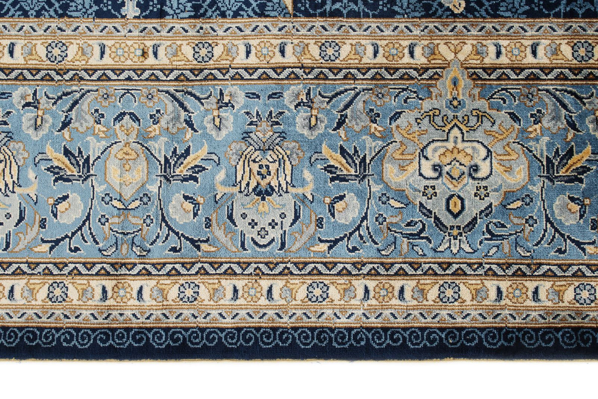 6x9 Beige and Blue Turkish Silk Rug