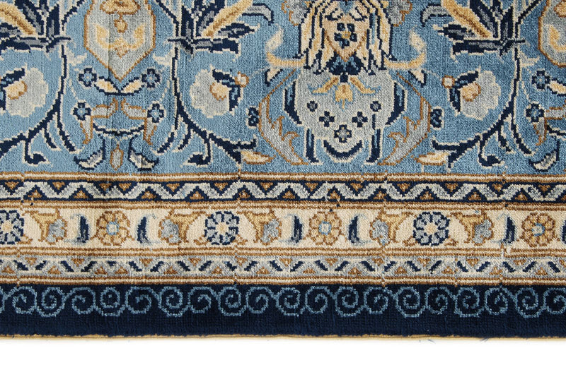 6x9 Beige and Blue Turkish Silk Rug