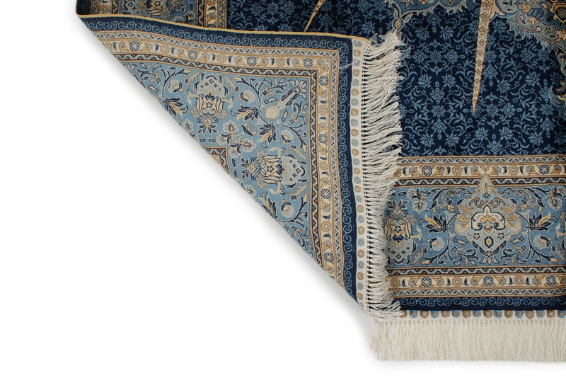 6x9 Beige and Blue Turkish Silk Rug