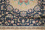 6x9 Navy and Beige Turkish Silk Rug