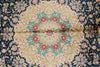 6x9 Navy and Beige Turkish Silk Rug