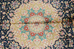 6x9 Navy and Beige Turkish Silk Rug