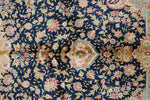 6x9 Navy and Beige Turkish Silk Rug