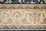 6x9 Navy and Beige Turkish Silk Rug
