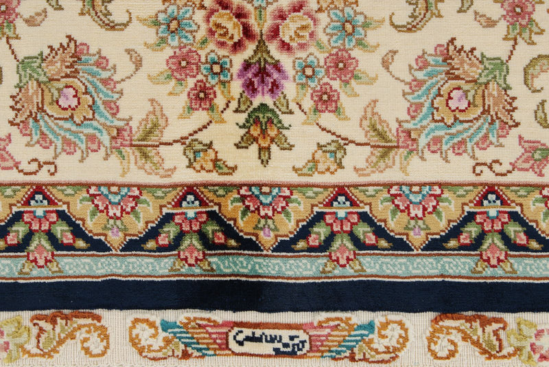 6x9 Navy and Beige Turkish Silk Rug