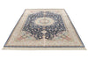 6x9 Navy and Beige Turkish Silk Rug