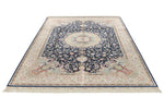 6x9 Navy and Beige Turkish Silk Rug
