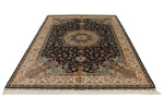 6x9 Navy and Beige Turkish Silk Rug