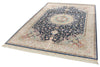 6x9 Navy and Beige Turkish Silk Rug
