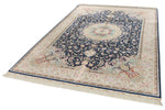 6x9 Navy and Beige Turkish Silk Rug
