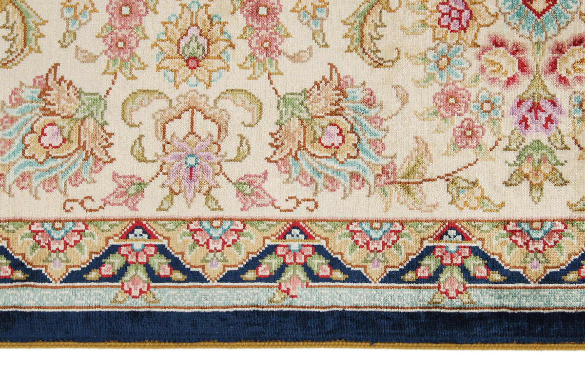 6x9 Navy and Beige Turkish Silk Rug