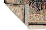 6x9 Navy and Beige Turkish Silk Rug